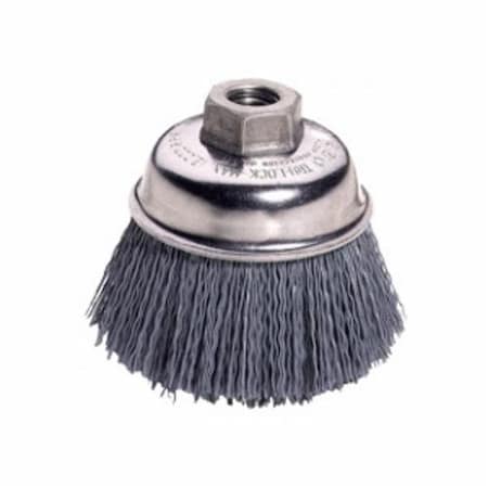Nylox Cup Brush, Stem Mounted, 2-3/4 in Brush Dia, Crimped Filament/Wire Type, 0.04 in Filament/Wire Diame 14404